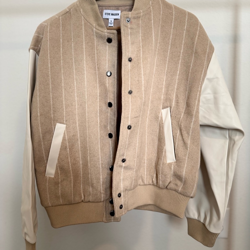 Steve Madden Beige Varsity Jacket Size S